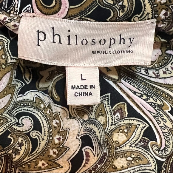 PHILOSOPHY blouse short top size large paisley brown pink black - Picture 3 of 5